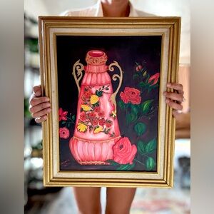 Vintage Original Maximalist Vibrant Boho Floral Still Life Frames Painting